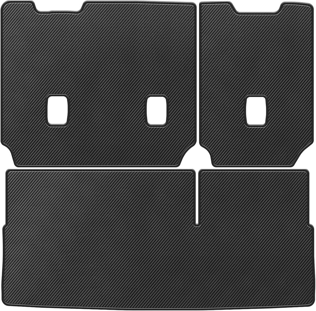 Trunk Liner & Backrest Mat for 2015-2020 Chevrolet Tahoe/Yukon (Not for XL) - Custom Fit PU Leather Cargo Liner and Rear Backrest Protector - All Weather Waterproof Anti-Slip Cargo Mats (Carbon Fiber)