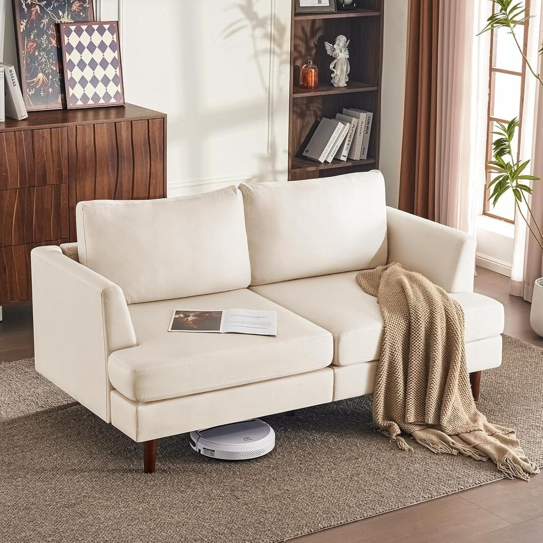 Furnimart Loveseat Sofa 66" W, Deep Seat Sofa for Living Room, 2-Seat Mid Century Couch, Comfy Cloud Couch with Removable Upholstered Cushion Cover, Modern Sofa for Office, Apartment, Bedroom, Beige