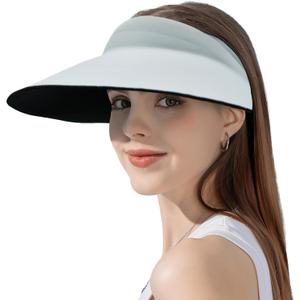 2 x ZOORON Sun Visor Hats for Women Men Wide Brim Sun Hats Women Men Adjustable Ponytail Sun Hats Foldable UPF 50+ (1pack-light Grey)