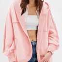 Women Oversized Hoodie Cardigan Jacket Casual Open Front Raglan Sleeve Sweatshirt 2026 Outfits with Pockets (Pink, XL)