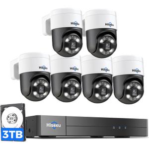 [300Pan 90Tilt+Human Tracking] Hiseeu 4K PoE PTZ Camera System,NVR Security Camera System w/6Pcs 5MP Wired Security Camera Outdoor&Indoor,2-Way Audio,Waterproof,7/24 Record for Home Surveillance