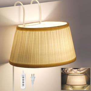 Bed Reading Light, Headboard Light Reading Lights for Books in Bed with Adjustable Hook, Eye Caring Soft Fabric Shade Bedtime Reading Lamp Plug in, LED Bulb Included (Beige)