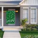 Welcome St. Patrick's Day Green Shamrocks Clovers House Flag Large Burlap 28X40 Inch Vertical Double Sided Outside Yard Holiday Outdoor Farmhouse Decoration