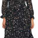 Allegra K Fall Casual Floral Dress for Women 2025 Long Sleeve Crew Neck Chiffon Midi Tea Party Ruffle Dresses (Large)
