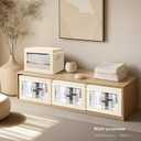 Storage Boxes with Lids - 4 Pack Fabric Clear Window Storage Bins, Large Decorative Storage Bins with Handles, Linen Closet Organizer for Clothes, Towel, Blanket, Beige