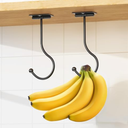 Set of 2 Josmimic Modern Banana Hanger Hook Under Cabinet: Adhesive Banana Holder, Foldable with Magnets When Not in Use, Under Counter Banana Hook, Stainless, Hold 13 LB, Black, 2 Pack