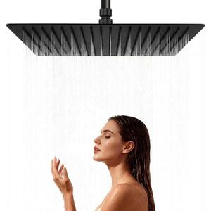16-Inch XL Black Rain Shower Head, Wall or Ceiling Mounted 304 Stainless Steel Rainfall Showerhead, High Pressure Full Coverage with 324 Anti-Clog Nozzles