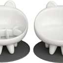 2 Pack Elevated Slow Feeder Cat Bowls  Whisker-Friendly Tilted Ceramic Bowls Anti Vomiting, Raised Feeding Station with Anti Slip Mat, Ideal for Senior Cats & Small Dogs (White)