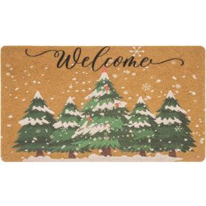 Winter-Welcome-Doormat Outdoor-Entrance Non-Slip Pine Trees Front Door Mat Seasonal Door Mat for Porch Farmhouse 17 x 29 Inch
