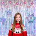 Iridescent Party Streamers Backdrop - GREATRIL Neon Transparent Holographic Tinsel Foil Fringe Curtain for Mermaid/Frozen/Sea/Euphoria/ERAS Party Theme Decorations 3.2ft x 6.5ft 2 PCS