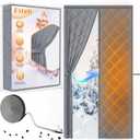 Magnetic Thermal Insulated Door Curtain for Winter Fits Door Size 36" x 82", Temporary Thermal Door Cover for Cold with Thickened Cotton, Window Insulation Kit for Sliding Glass Doorways - Gray