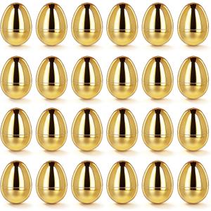 MGparty 24 Pack Gold Easter Eggs with Hinge Bulk 2.3" Empty Fillable Plastic Eggs Bright Eggs for Easter Eggs Hunt Basket Stuffers Fillers