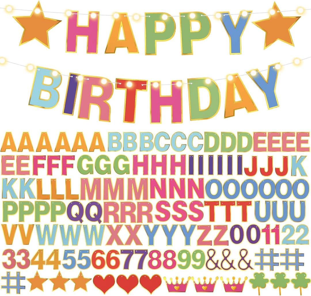 TaoBary 143 Pcs DIY Letter Banner Customizable Happy Birthday Supplies Make Your Own Banner Include Letters, Numbers Symbol Rope Needles for Baby Shower Wedding Bachelor Party Decorations(Multicolor)