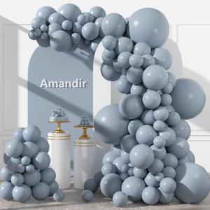 Amandir 153pcs Dusty Blue Balloons Arch Garland Kit Different Sizes 18 12 10 5 Inch Haze Pale Blue Latex Matte Balloon for Birthday Baby Shower Gender Reveal Wedding Engagements Party Decorations