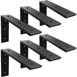 WINKER Countertop Support Bracket 6 Pack Heavy Duty 3/8" Thick Hidden L Shelf Bracket 10" x 6" x 2.5" Metal Corbels for Quartz/Granite/Wood/Concrete/Laminate Countertops, Black