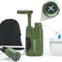 Purewell Water Purifier Pump with Replaceable Carbon 0.01 Micron Water Filter, 4 Filter Stages, Portable Outdoor Emergency and Survival Gear - Camping, Hiking, Backpacking (Green-2)