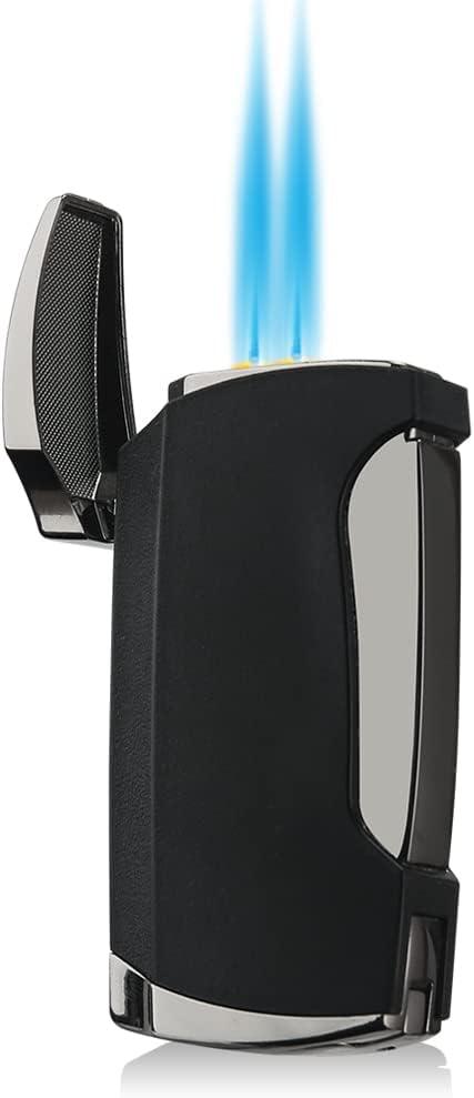 Metal Lighter Double Jet Flame Lighter refillable Gas lighters with Punch Shipped Without Gas (Black Crackle)