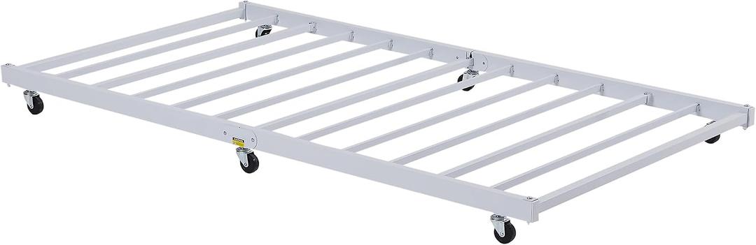 VECELO Twin Trundle Bed Frame Only/Roll Out/Enhanced & Up-Graded Metal Slats Support with Lockable Casters, Bright White