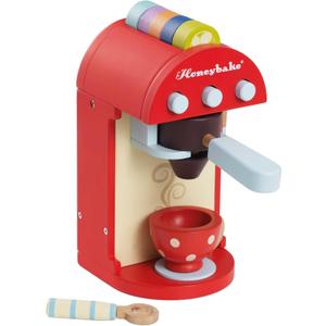 Le Toy Van - Honeybake Premium Wooden Cafe Machine Set - Pretend Kitchen and Cafe Play Toy Set | Kids Role Play Toy Kitchen Accessories (TV299), Small (Red)