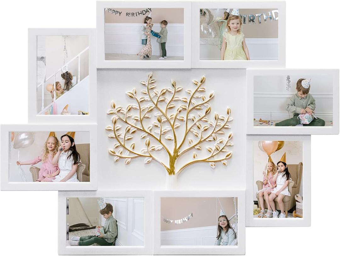 HELLO LAURA - Picture Frame Collage Large Wall Hanging Photo Frames Elegant Tree Collage Frame Gifts for Family Friends 4x6 inch Home Wall Decor Gallery Display (White - Gold Tree)