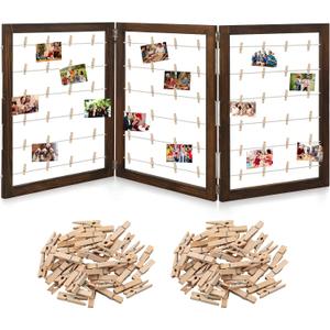 Geelin Photo Display Board with Clips Farmhouse Graduation Picture Display Wooden Rustic Freestanding Picture Collage Frame 2026 Grad Decor for Postcard Home Dorm(3 Panel,54 x 24 Inch)