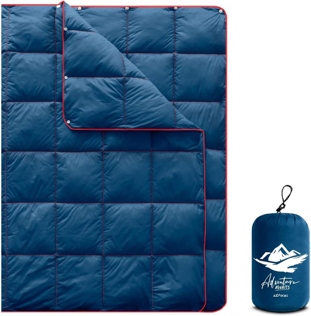 Mini Camping Blanket,Lightweight Puffy Blanket Packable Down Alternative Throw Blanket Waterproof Windproof for Outdoors, Travel, Beach, Airplane, Hiking (39x55", Navy)