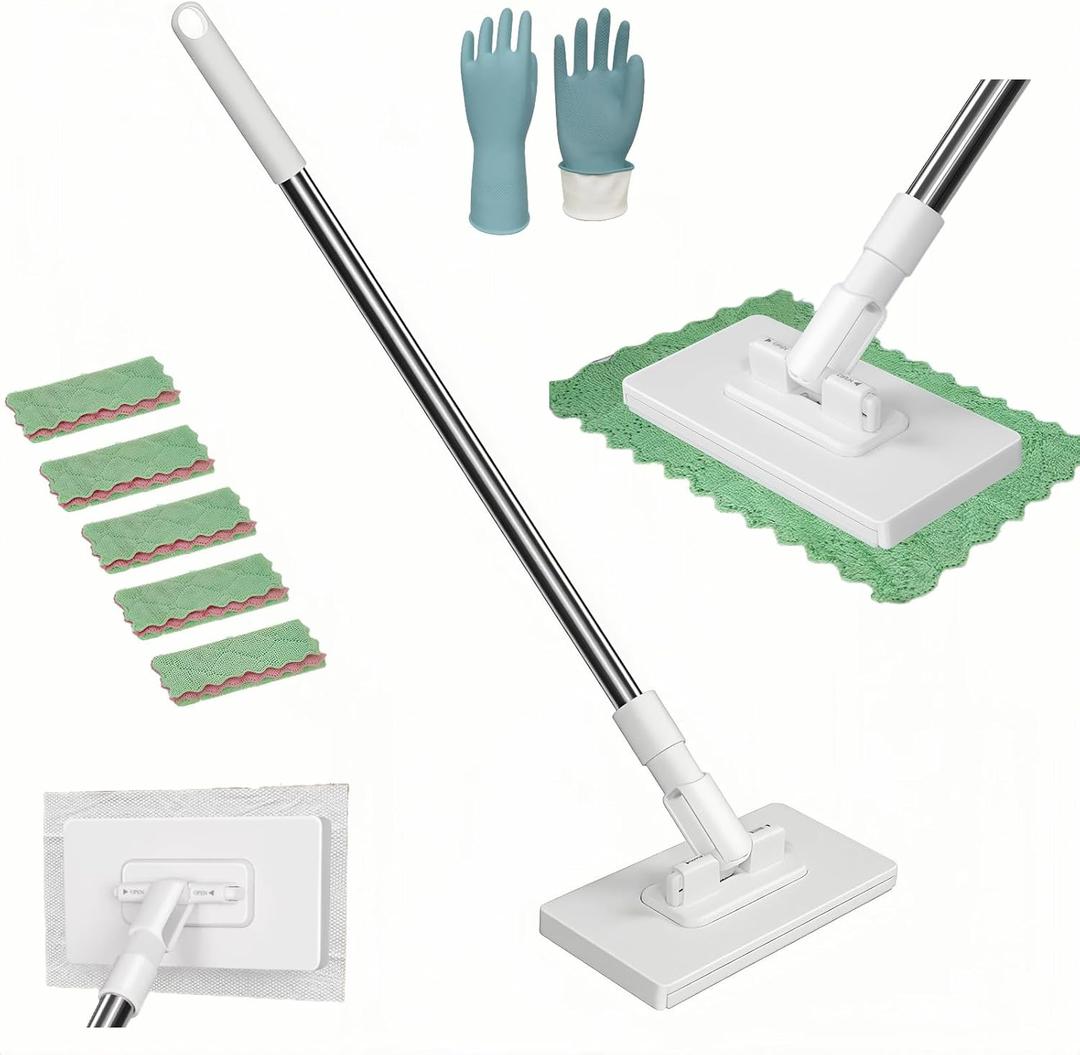 Convenient Cloth Changing Mini Mop with Clean Glove*1 and Reusable Cleaning Cloths*5,Clever and Portable No Wash Mops with One-Click Cloth Change Zero Touch Mop for Small Spaces,Corners