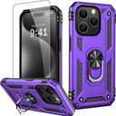 3 x IKAZZ for iPhone 13 Pro Max Case 6.7 Inch with Screen Protector,Military Grade Shockproof Heavy Duty Protective Phone Cover Pass 16ft Drop Test with Magnetic Kickstand Car Holder,Purple
