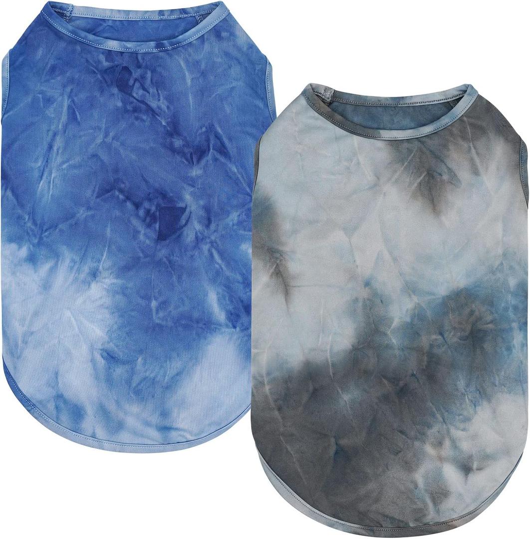 cyeollo 2 Pack Dog Shirts Sun Protection Dog T Shirt Stretchy Tie Dye Tank Top Breathable Sleeveless Vest Summer Pet Clothes (X-Large (18-25lbs))