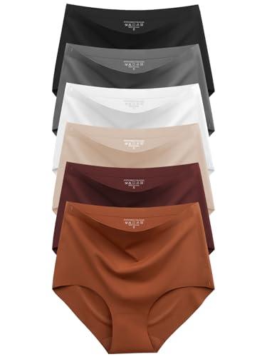 Womens Underwear Seamless High Waisted Briefs Silky Stretch No Show Breathable Full Coverage Ladies Panties 6 Pack , L