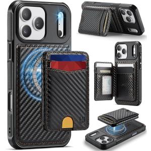 for iPhone 17 Pro Max Wallet Case Compatible with Magsafe, Magnetic RFID Blocking Card Holder Kickstand 2 in 1 Detachable Case for iPhone 17 Pro Max 6.9", Carbon Black