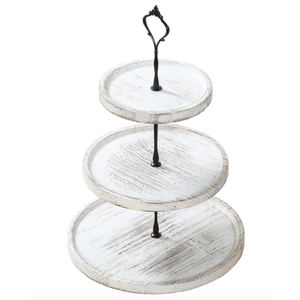 Wooden Cupcake Stand 3 Tiers, Rustic, 50 Cupcakes, Round Tiered Dessert Display, Wedding/Birthday Party, White