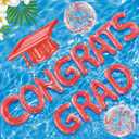 Sumind 15 Pcs Congrats Grad 2026 Graduation Pool Floats 20" Inflatable Letter Pool Float Glitter Prom Party Decor with Grad Cap & Ball for Graduation Party, Photo Props, Beach Games(Red)