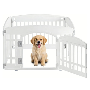 SMUG Dog Playpen 4Panel 24 Inch Safe Secure Indoor Outdoor Pet Fence, Folding Portable 35 x 35 x 24IN, Ideal for Small to Medium Dogs Easy to Clean (White)