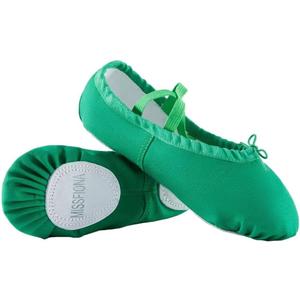 missfiona Women Canvas Ballet Slippers Dance Shoes Adult Practice, Split Sole, Drawstring, Yoga Flat, Belly Shoes, 9