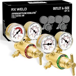RX WELD Light Duty Oxygen Acetylene Regulator Set, CGA-540 Oxygen/CGA-200 Acetylene (For Small MC Tanks), Outlet 3/8"-24 A-Size