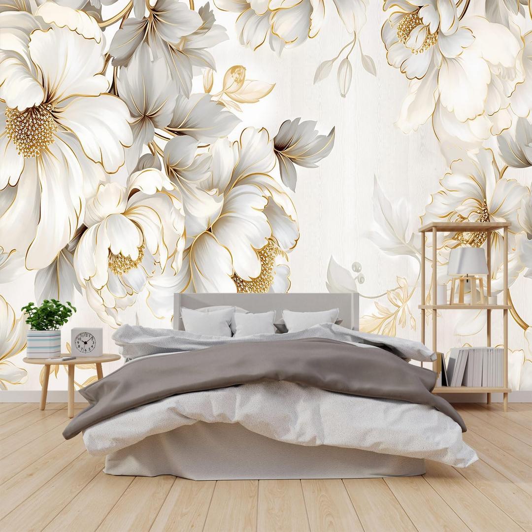 Light-Colored Floral Bedroom Peel-and-Stick Wallpaper-96 x137