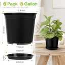 FUIJOL 3 Gallon Plastic Pots with Drip Trays, Sturdy Gallon Plant Pots with Drainage Holes, Large Gallon Pots for Flowers, Ideal for Indoor and Outdoor Use (3Gallon-6PACK)