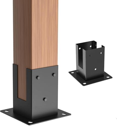 ORIGLE 4×4 Post Base 2Pcs,Inner Size 3.58"x3.58" Post Brackets, Heavy Duty Powder-Coated Post Anchor Matte Black Wood Post Brackets for Pavilion Deck Railing