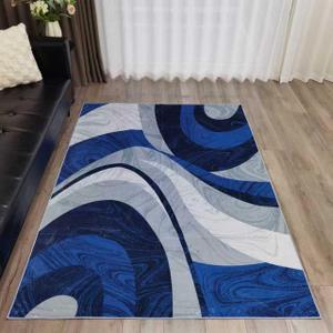 Washable Area Rug for Living Room, Indoor, Dining Room Soft Pile Non-Slip Rug for Kitchen Modern Contemporary Design Machine Washable Carpet, Foldable Rug, Easy to Clean (5X7-Dark Blue)