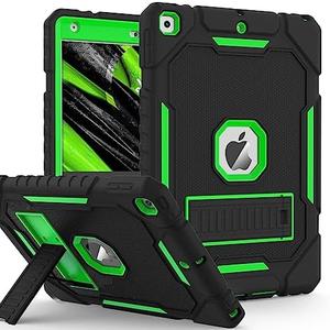 ZoneFoker Case for iPad 9th/8th/7th Generation 2021/2020/2019(10.2 inch), Heavy Duty Military Grade Shockproof Rugged Protective 10.2" Cover with Built-in Stand for iPad 9 8 7 Gen (Black+Green)