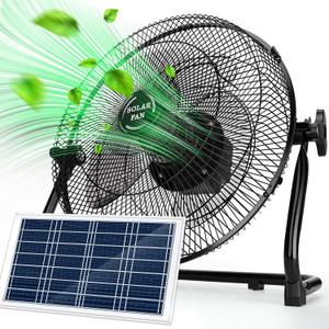 12'' Solar Powered Fan with 20W Solar Panel, Portable Battery Operated Cordless Outdoor Floor Fan for Camping, Home, Patio, Worksite - Stepless Speed, Metal Construction and Aluminum Blades