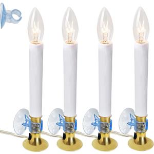 4E's Novelty 4 Pack Dusk to Dawn Electric Candles for Windows with Auto Sensor, and Plug in, Flameless Candles with Suction Cup Holder & Extra Bulb, Christmas Window Candles Bulk