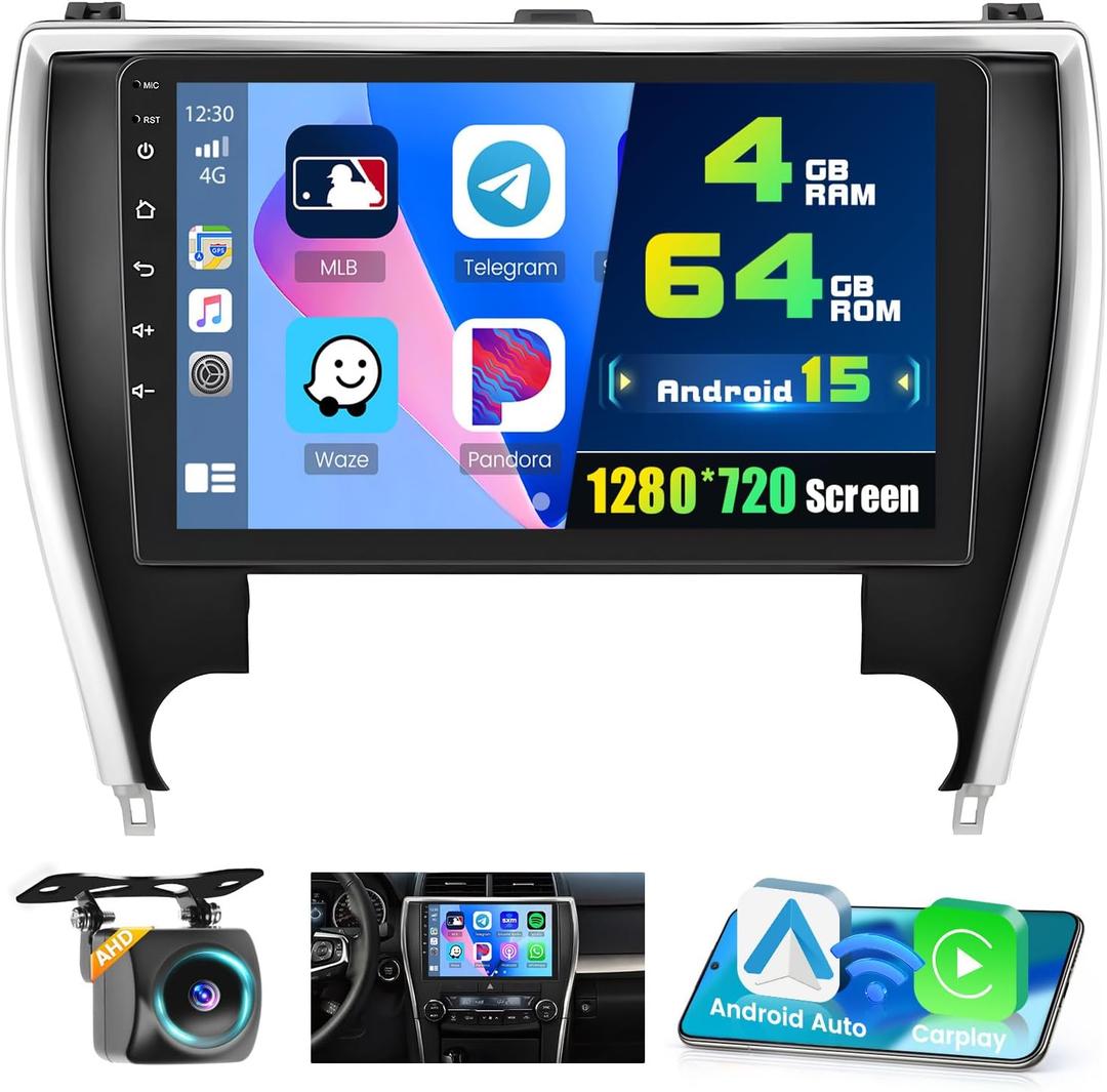 4+64GB for 2015 2016 2017 Toyota Camry Android 15 Car Stereo Wireless Carplay Android Auto, 10.1 Inch IPS Touchscreen Car Radio GPS Navigation WiFi 32EQ DSP Backup Camrea