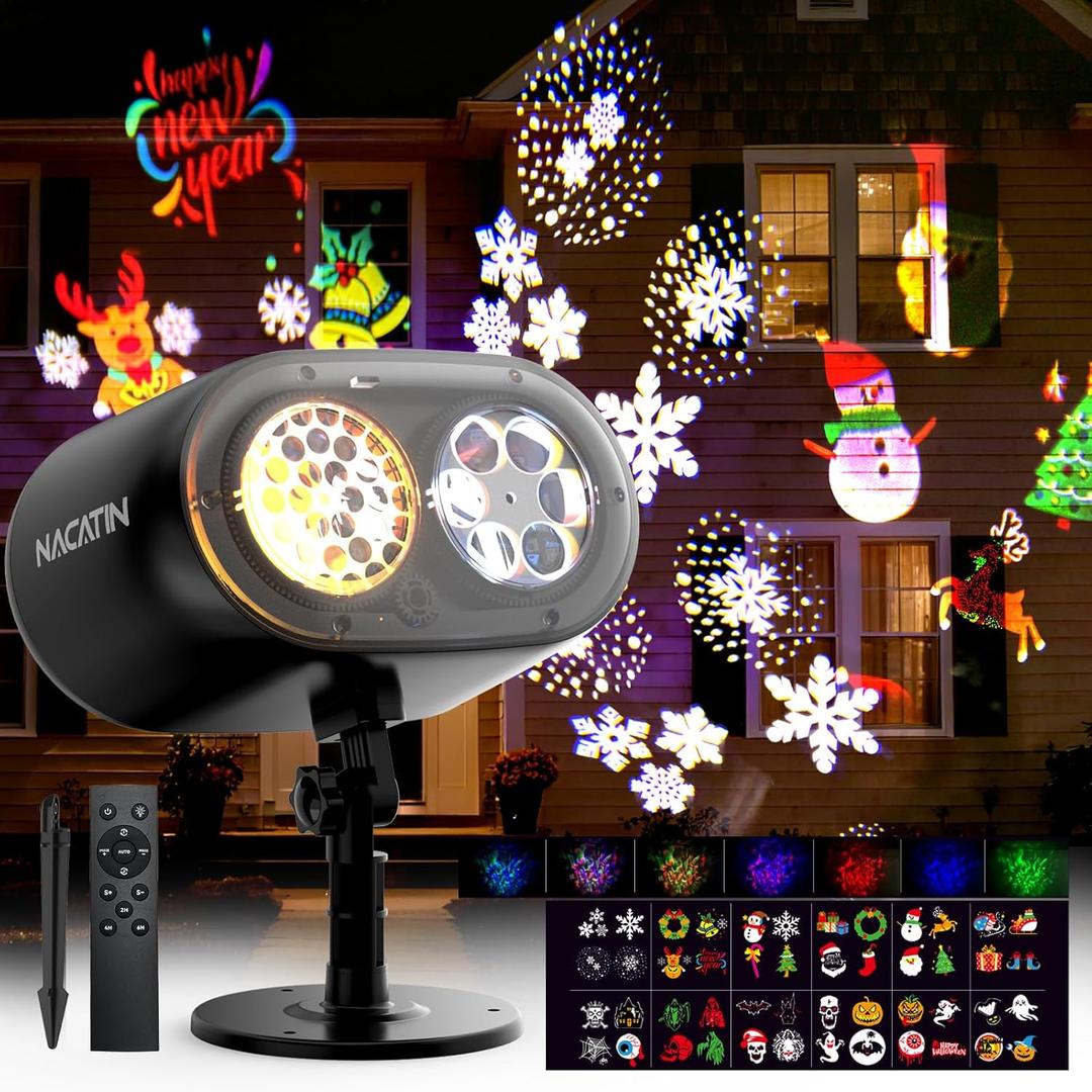 NACATIN Christmas Projector Lights2-in-1 3D Ocean Wave & 12 HD Patterns, No Card Needed Design with Remote & Timer, Waterproof Holiday Projector Lights Outdoor for Xmas Halloween Party