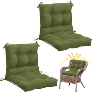 Marsui 2 Pcs Outdoor Indoor High Back Chair Cushions Patio Furniture Tufted Pillow with Ties Water-Resistant Replacement Outdoor Rocking Chair Cushions, 42 x 21 Inches (Moss Green,Solid Color)