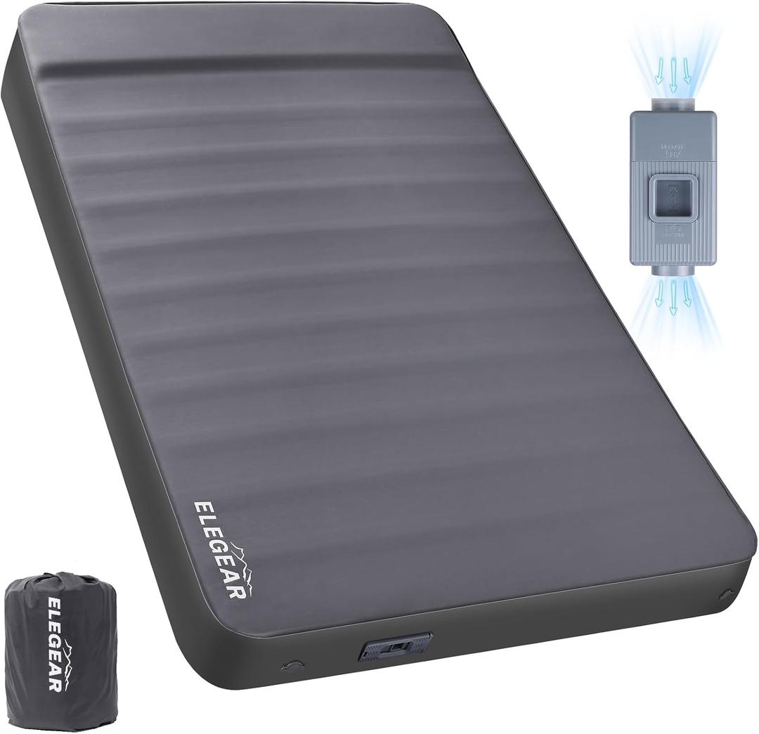 Elegear CumbreX™ Air & Foam Self Inflating Sleeping Pad, Built-in Electric Pump 4" Ultra-Thick Memory Foam Camping Mattress with Pillow Double Camping Pad 4-Season R-Value 9.5 Camp Mat (Grey, Full)