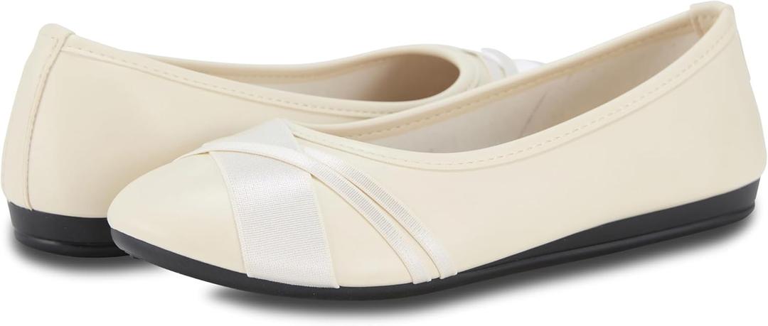 Women's Ballet Flats Alli Comfortable Slip-On Dress Shoes, Stylish Casual Flats for Work & Everyday Wear (6, Ivory)