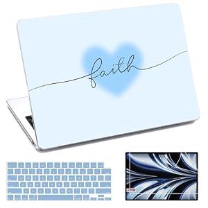 QJUZO Compatible with MacBook Air 13 inch Case 2026 2025 2024 2023 2022 M5 M4 M3 M2 A3449 A3240 A3113 A2681, Hard Shell Cover with Screen & Keyboard Protector for MacBook Air 13.6" - Blue Heart