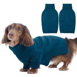 IECOii Dachshund Sweater,Turtleneck Dog Sweater for Small Medium Dogs Girl,Stretchy & Breathable,Warm Knitted Pullover Coat,High Neck Knitwear for Cold Weather Indoor & Outdoor Wear (Peacock Blue,M)